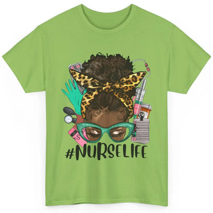 Afro Nurse Messy Bun Hair Black Melanin Nurse Life Leopard Classic Unisex T-Shirt