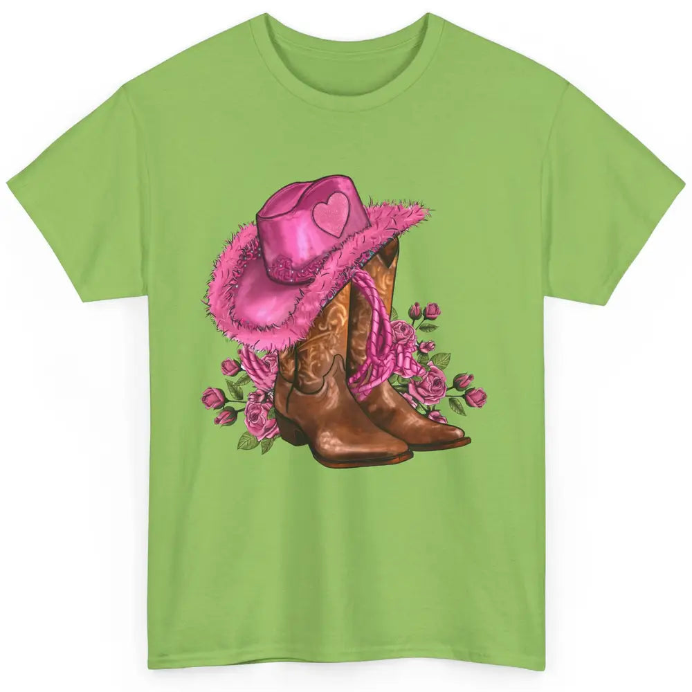 Floral Pink Cowgirl Boots And Hat Valentines Western Country Classic Unisex T-Shirt