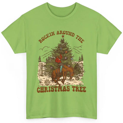 Funny Cowboy Horsing Rocking Around Christmas Tree Western Classic Unisex T-Shirt