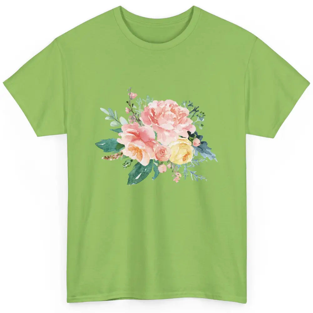 Watercolor Peony Flower Bouquet Botanical Garden Wildflower Classic Unisex T-Shirt