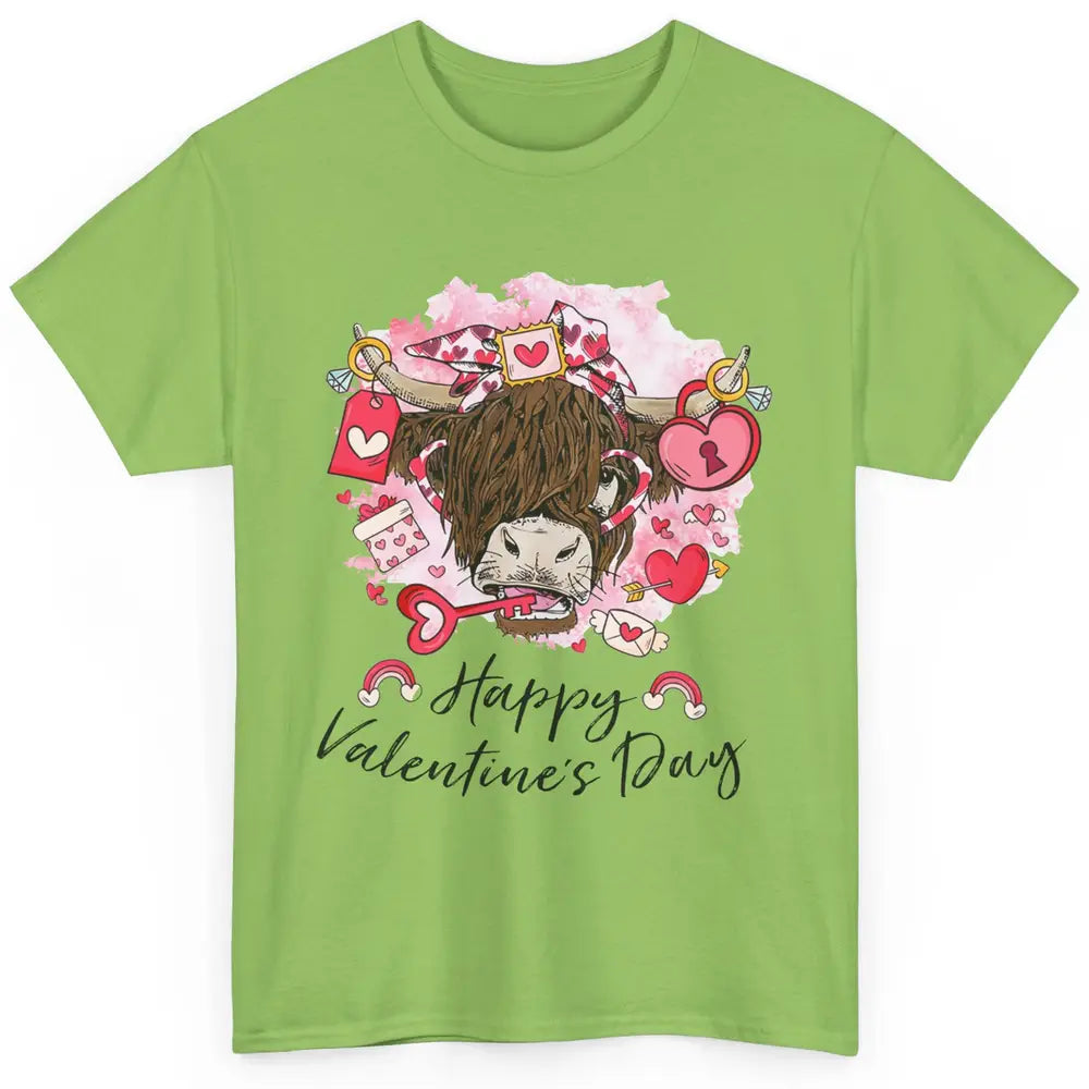 Cute Heifer Highland Cow Western Valentines Day Heart Boho Classic Unisex T-Shirt