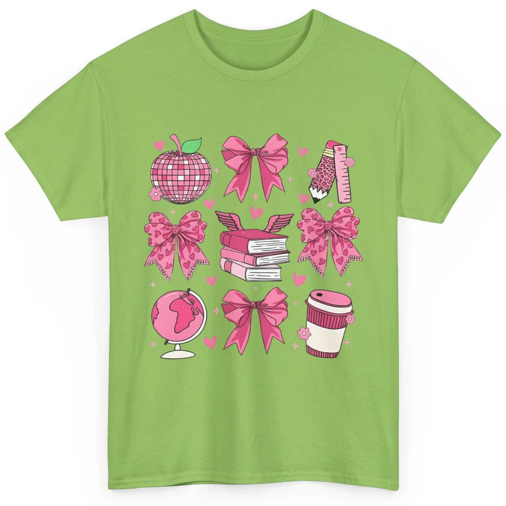 Cute Set Of Bows Coquette Coffee Apple Pink Valentine's Day Love Leopard Heart Back To School Latte Book Teacher Students Classic Unisex T-Shirt