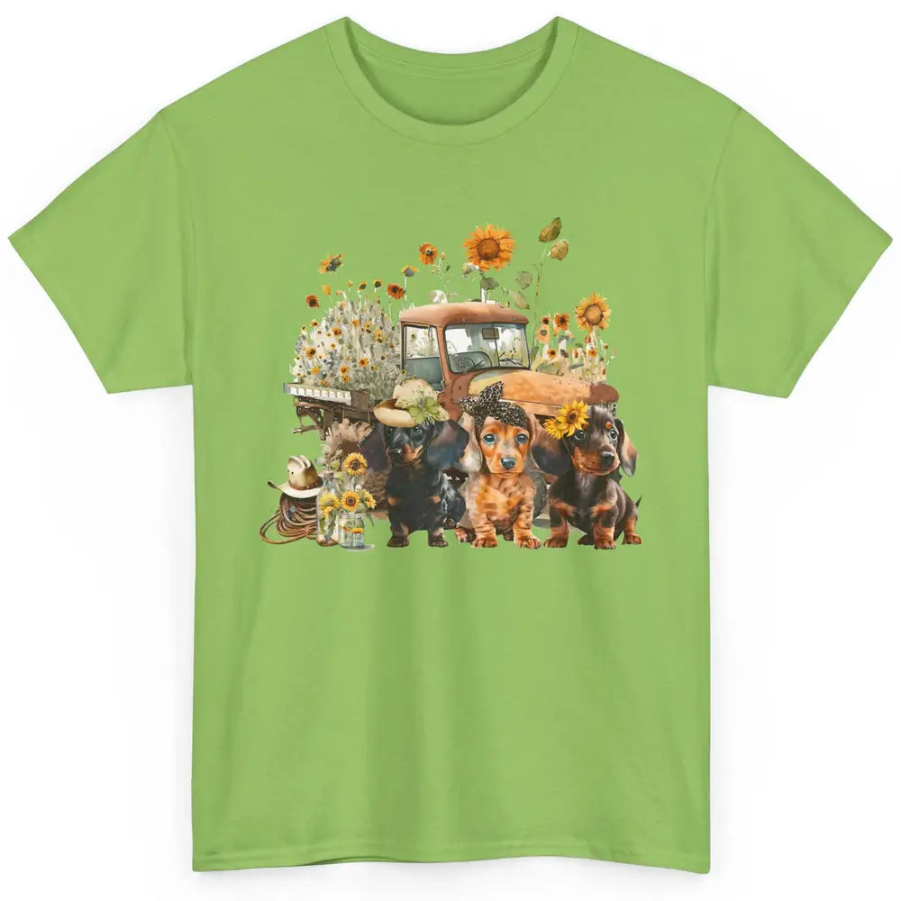 Vintage Truck And Sunflower Dachshund Mom Dachshund Lovers Classic Unisex T-Shirt