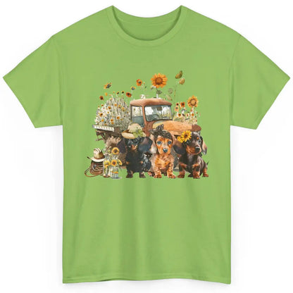 Vintage Truck And Sunflower Dachshund Mom Dachshund Lovers Classic Unisex T-Shirt