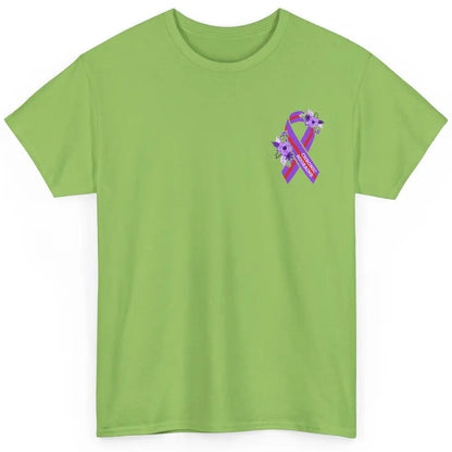 Chronic Migraine Awareness Support Purple Ribbon Pocket Size Classic Unisex T-Shirt