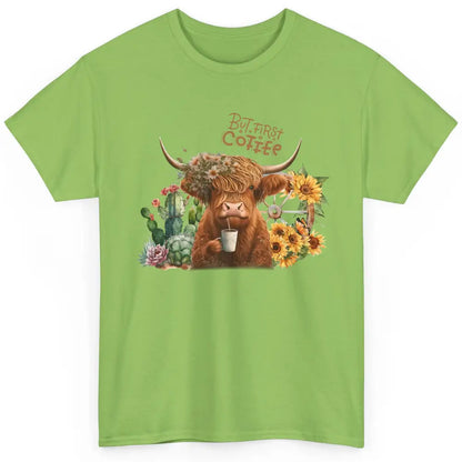 Desert Highland Cow But First Coffee Western Country Animal Classic Unisex T-Shirt