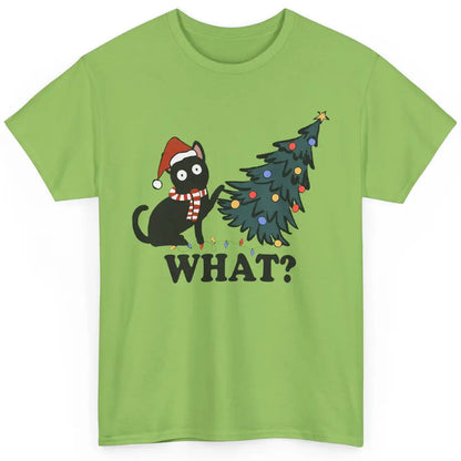 Funny Black Cat Pushing Christmas Tree What? Christmas Cat Classic Unisex T-Shirt