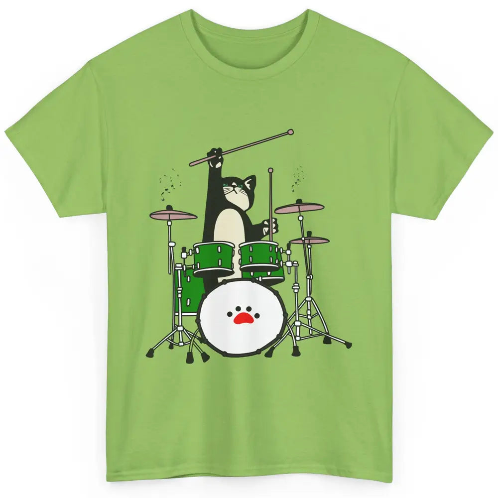 Funny Black Cat Playing Drum Drummer Kitten Musician Song Classic Unisex T-Shirt