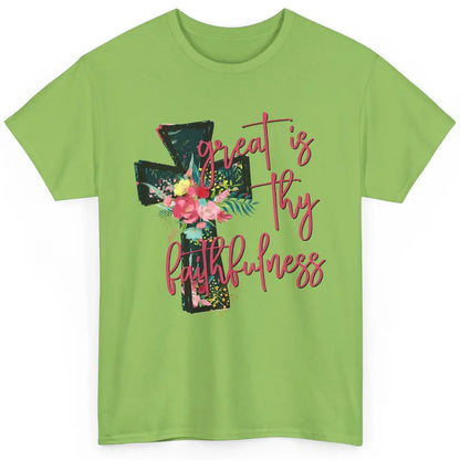 Floral Jesus Cross Great is Thy Faithfulness Christian Classic Unisex T-Shirt