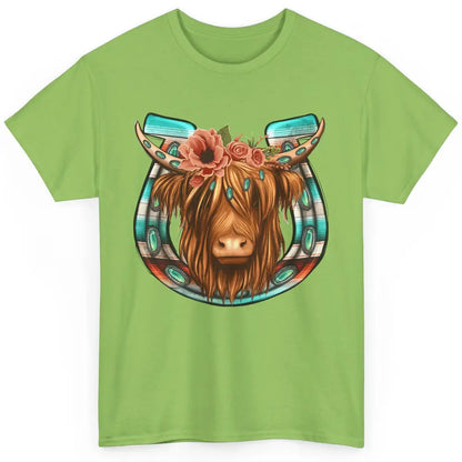 Floral Highland Cow Heifer Horseshoe Western Country Cowboy Classic Unisex T-Shirt