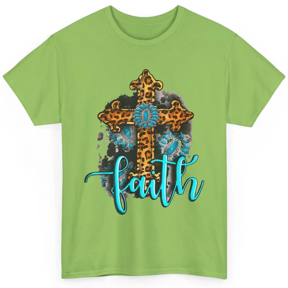 Western Gemstone Leopard Turquoise Cross Faith Jesus God Classic Unisex T-Shirt