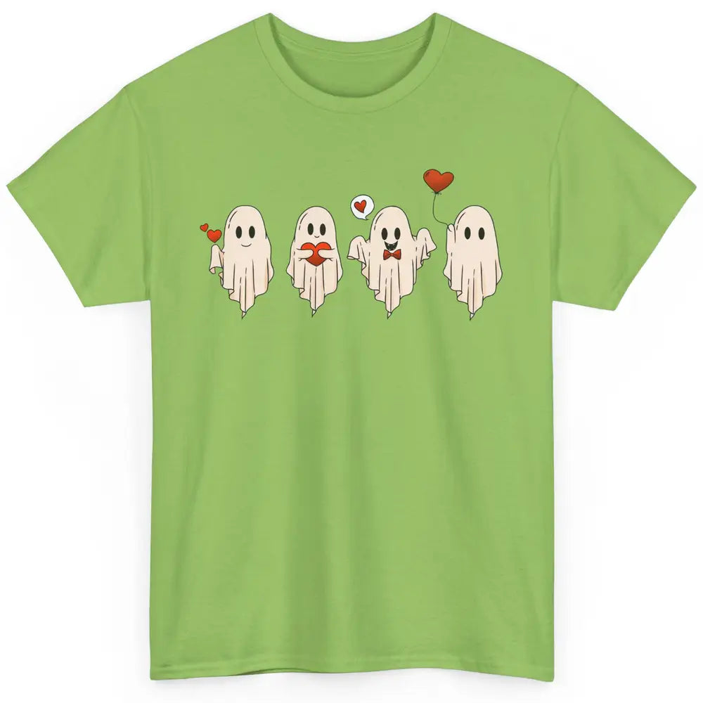 Cute Ghost Valentines Red Heart Spooky Valentine's Day Classic Unisex T-Shirt