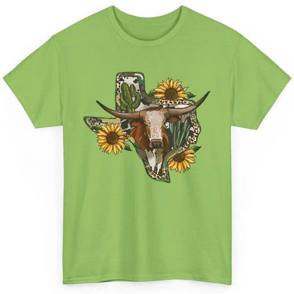 Texas Map Leopard Sunflower Western Texas Cow Longhorn Classic Unisex T-Shirt