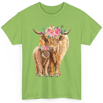 Floral Highland Cow Mom And Baby Western Country Heifer Mom Classic Unisex T-Shirt