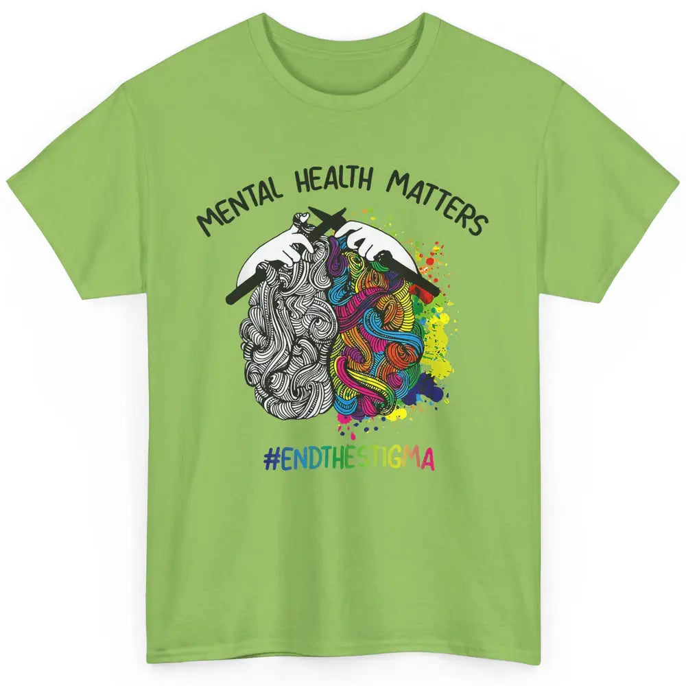 Brain Knitting Mental Health Matters Awareness Crochet Quilt Classic Unisex T-Shirt