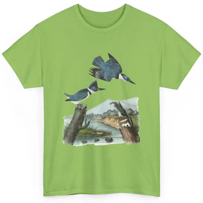 Watercolor Belted Kingfisher Bird Eat Fish Nature Birding Classic Unisex T-Shirt