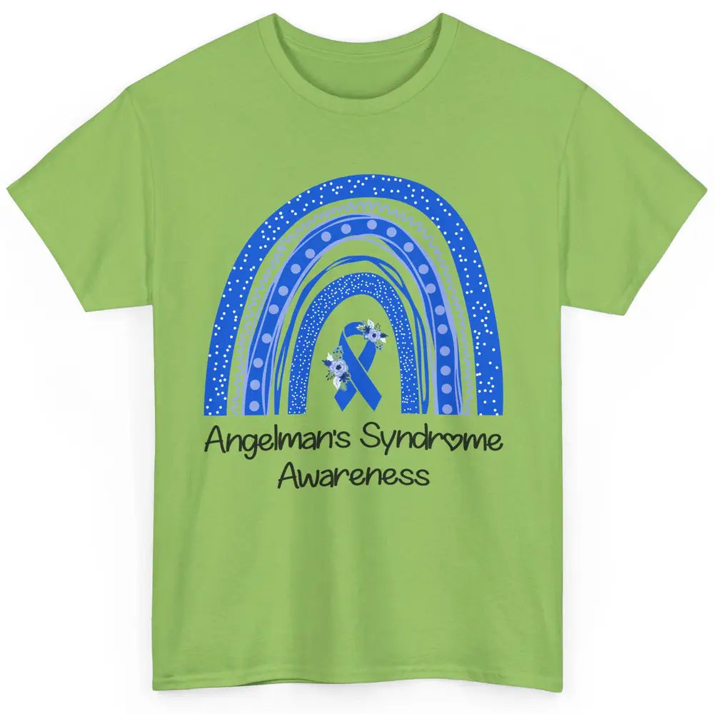 We Wear Blue Angelman's Syndrome Floral Blue Ribbon Rainbow Classic Unisex T-Shirt