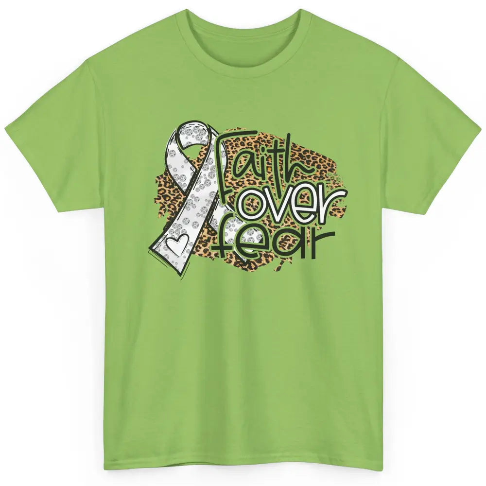 Faith Over Fear Leopard Lung Cancer Awareness Grey Ribbon Classic Unisex T-Shirt