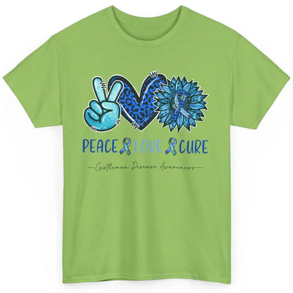 Castleman Disease Awareness Blue Ribbon Peace Love Cure Classic Unisex T-Shirt