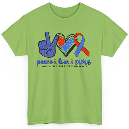 Congenital Heart Disease Blue Red Ribbon Peace Love Cure CHD Classic Unisex T-Shirt