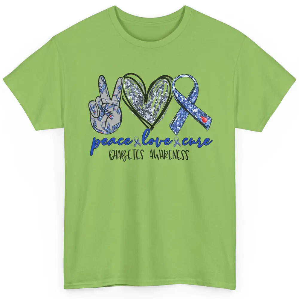 Diabetes Awareness Peace Love Cure Type 1 Diabetes Awareness Classic Unisex T-Shirt