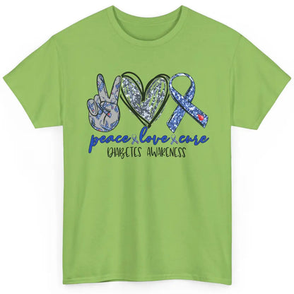 Diabetes Awareness Peace Love Cure Type 1 Diabetes Awareness Classic Unisex T-Shirt