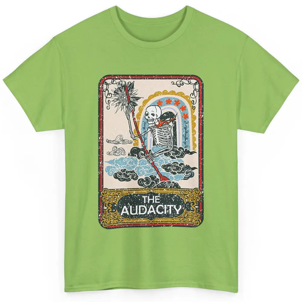 Retro Skeleton Riding Clouds Rainbow The Audacity Tarot Card Classic Unisex T-Shirt