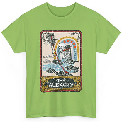 Retro Skeleton Riding Clouds Rainbow The Audacity Tarot Card Classic Unisex T-Shirt