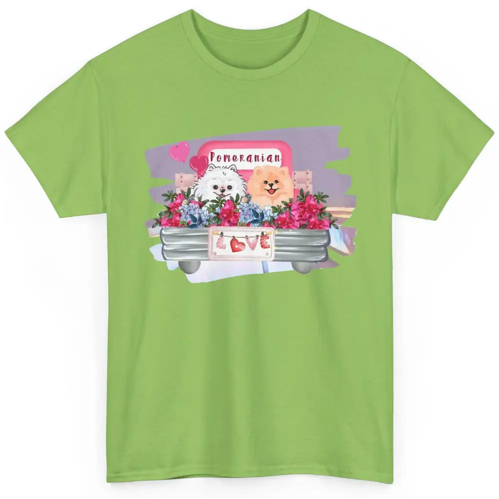 Floral Pomeranian Truck Love Cute Pomeranian Mothers Day Classic Unisex T-Shirt