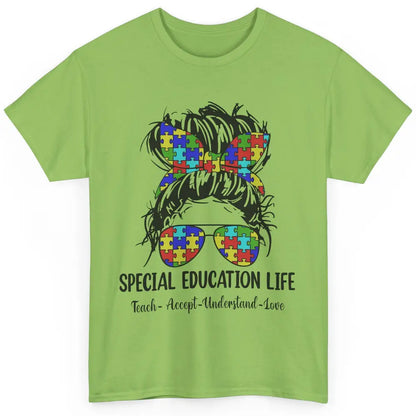 Special Education Teacher Messy Bun Autism Teach Accept Love Classic Unisex T-Shirt