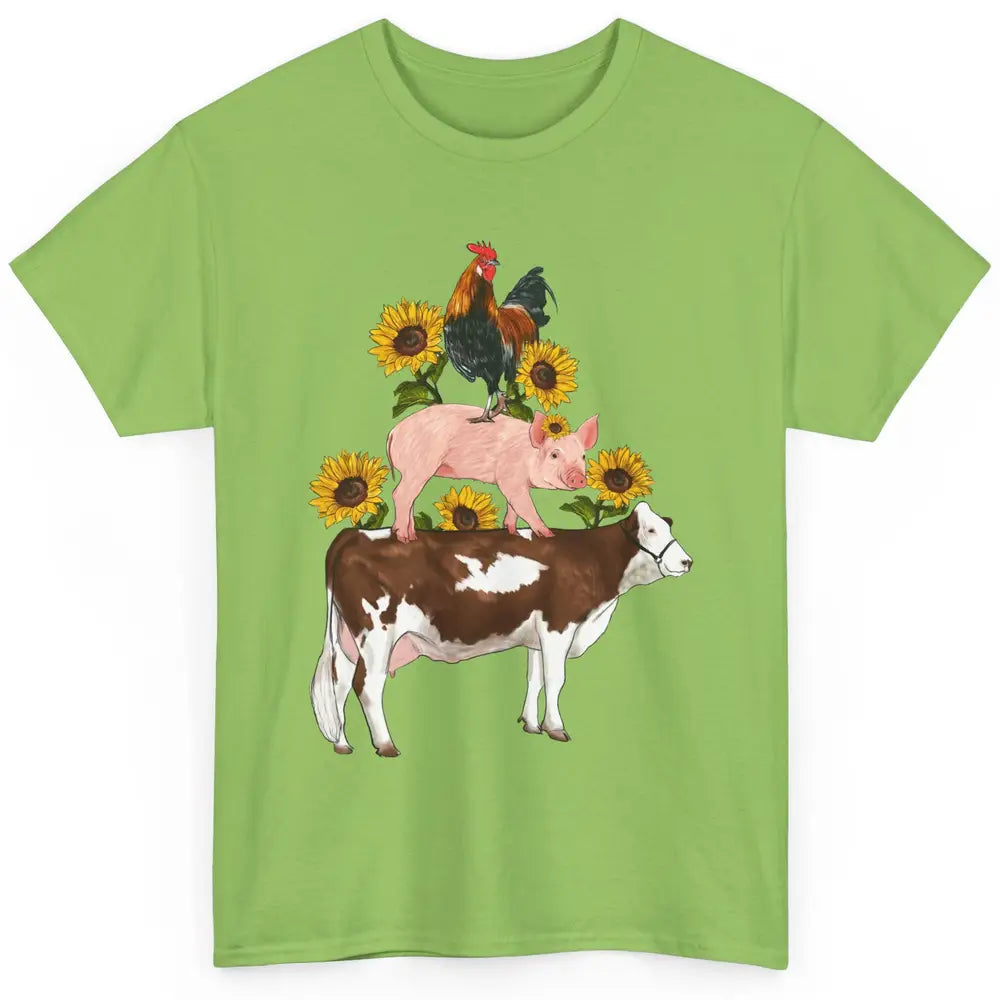 Sunflower Western Farm Life Animals Vegan Cow Pig Rooster Classic Unisex T-Shirt