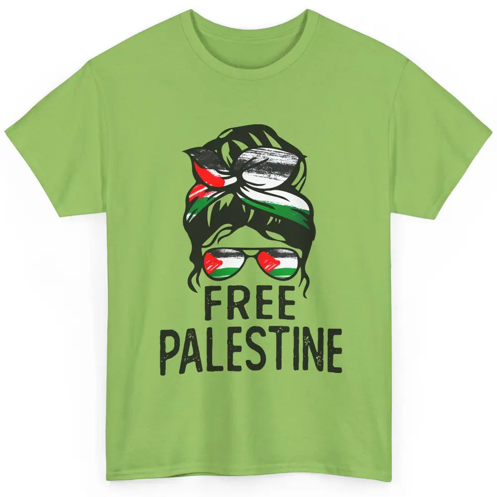 Free Palestine Flag Save Gaza Messy Bun Hair Classic Unisex T-Shirt