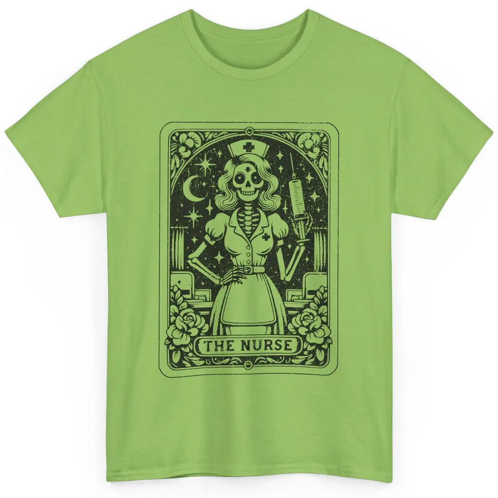 Retro Skeleton The Nurse Tarot Card Halloween Nursing Life Classic Unisex T-Shirt