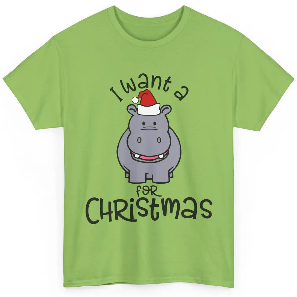 Funny I Want A Hippopotamus For Christmas Tree Hippo Santa Classic Unisex T-Shirt