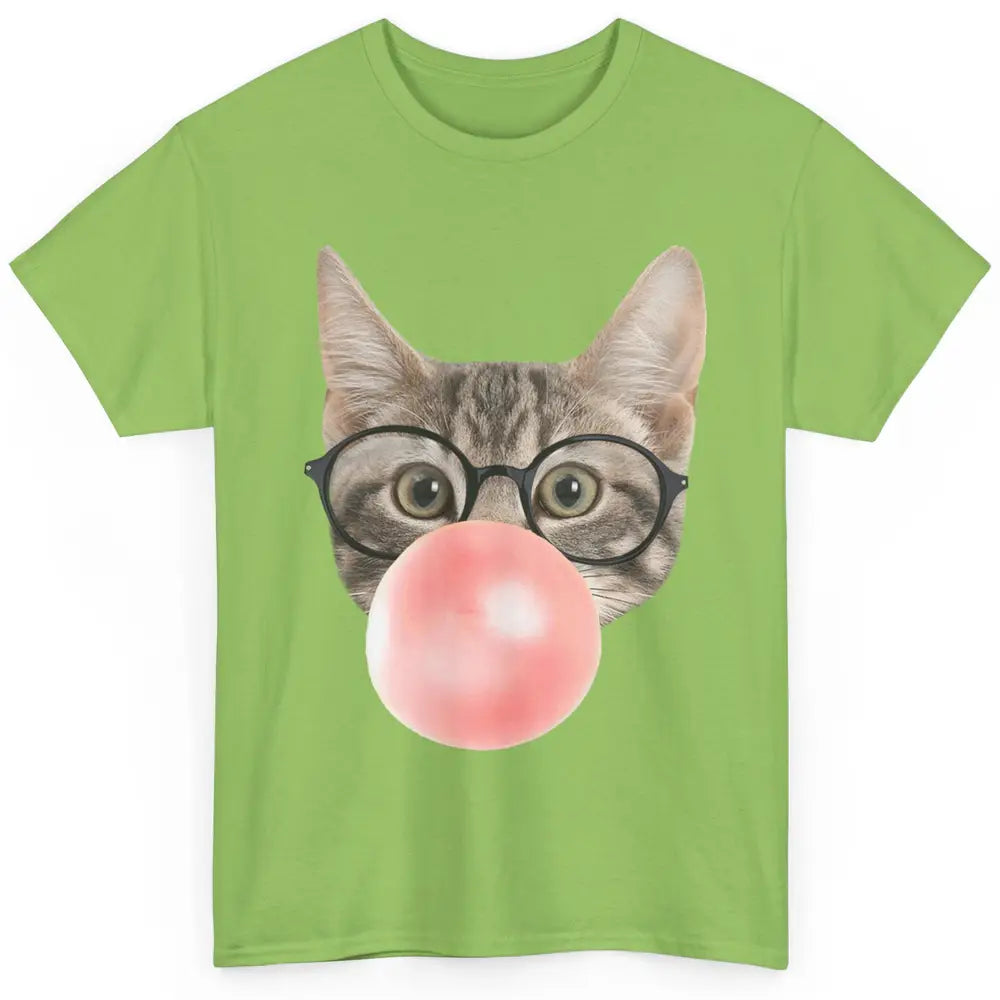 Funny Cat Blow Giant Bubble Gum Pink Glasses Sarcastic Pun Classic Unisex T-Shirt