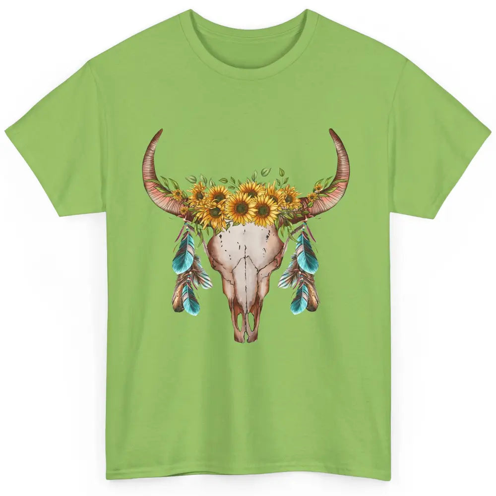 Floral Boho Bull Skull Wild Soul Turquoise Western Cowgirl Classic Unisex T-Shirt