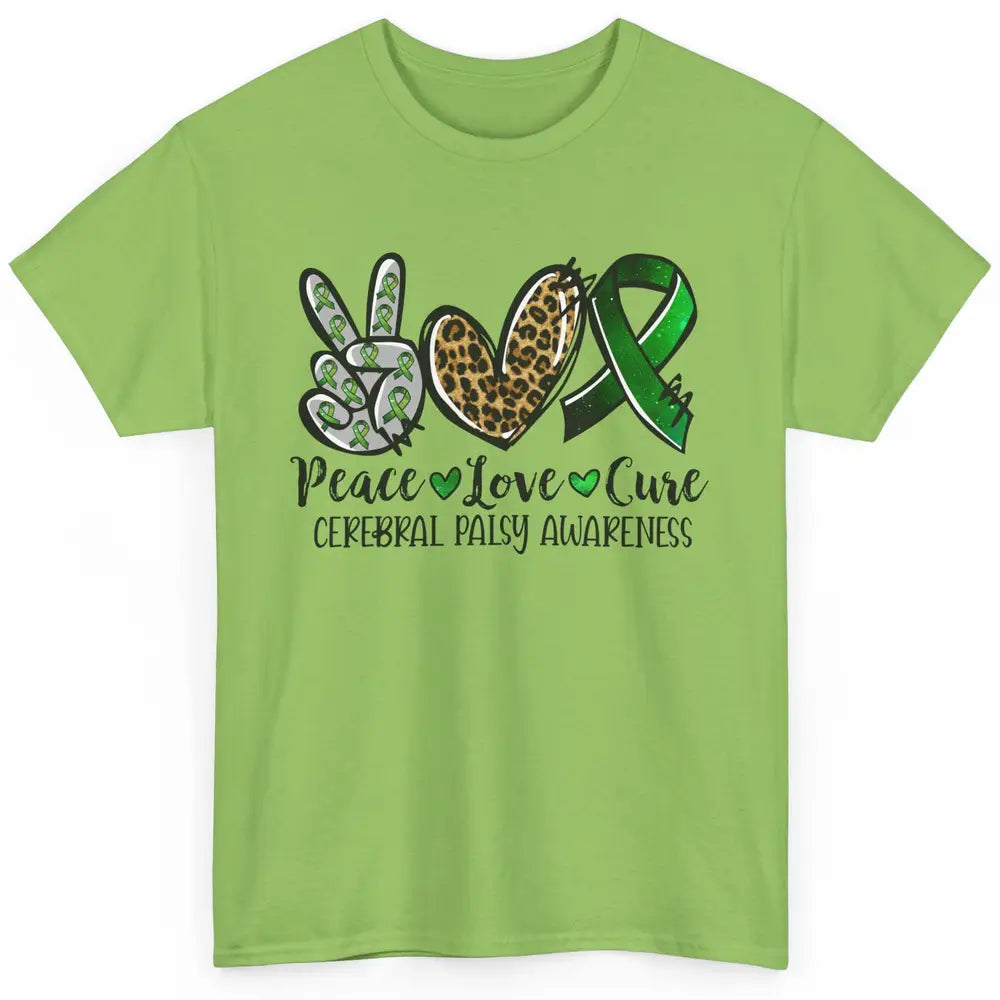 Cerebral Palsy Awareness Heart Green Ribbon Peace Love Cure Classic Unisex T-Shirt