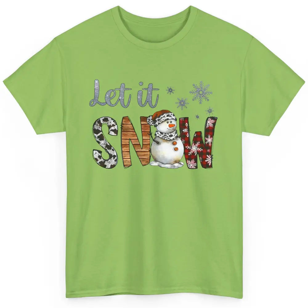 Leopard Snowman Let It Snow Snowflakes Western Christmas Classic Unisex T-Shirt