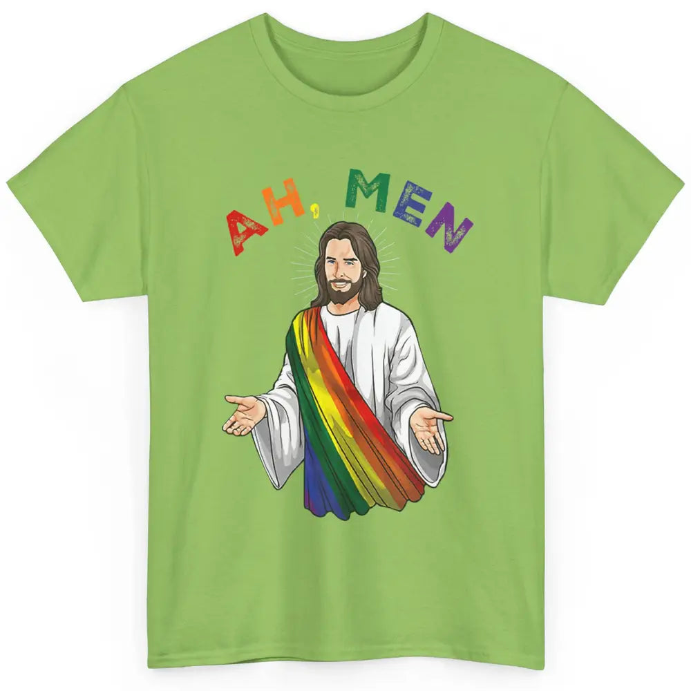 Ah Men LGBT Gay Pride Jesus Christian God Rainbow Flag Love Classic Unisex T-Shirt