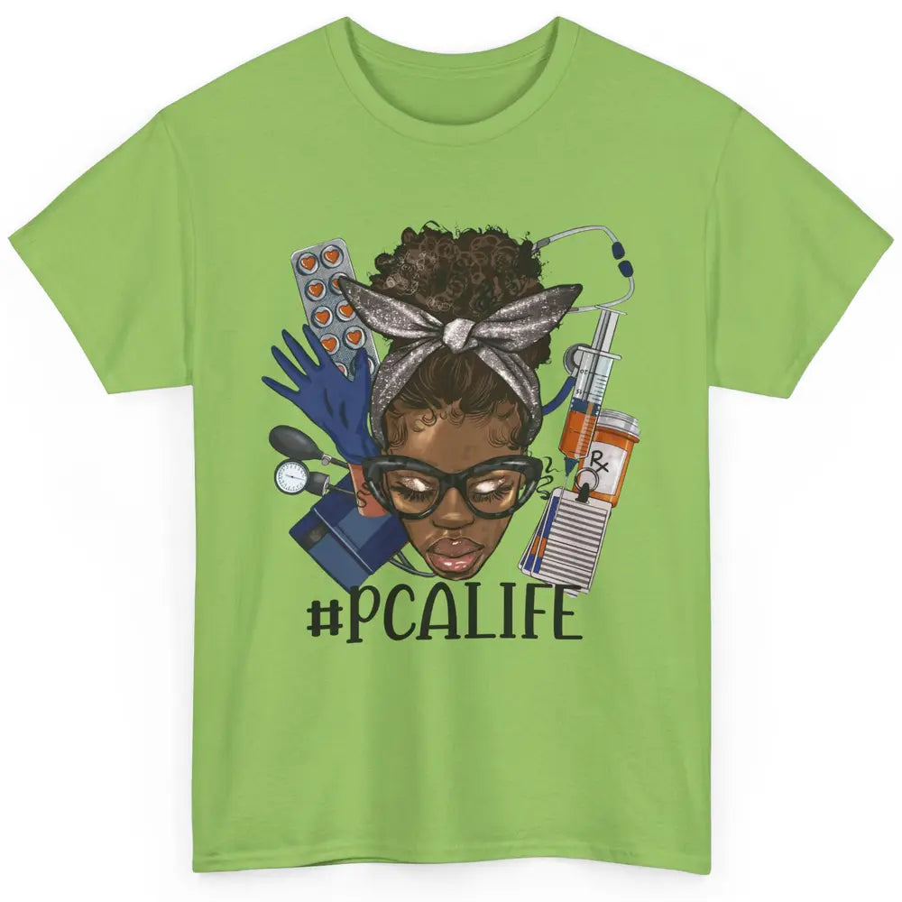 Afro Messy Bun Glasses PCA Life Patient Care Assistant Nurse Classic Unisex T-Shirt