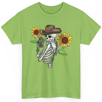 Western Cowboy Hat Skeleton Sunflower Funny Skeleton Selfie Classic Unisex T-Shirt