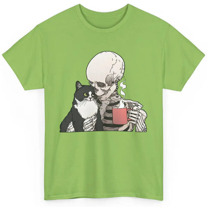 Funny Cat And Skeleton Drinking Coffee Best Friend Cat Lover Classic Unisex T-Shirt