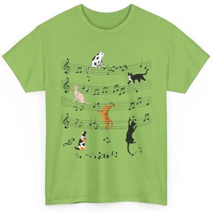 Cat On Music Sheets Cute Music Notes Funny Cat Musician Classic Unisex T-Shirt