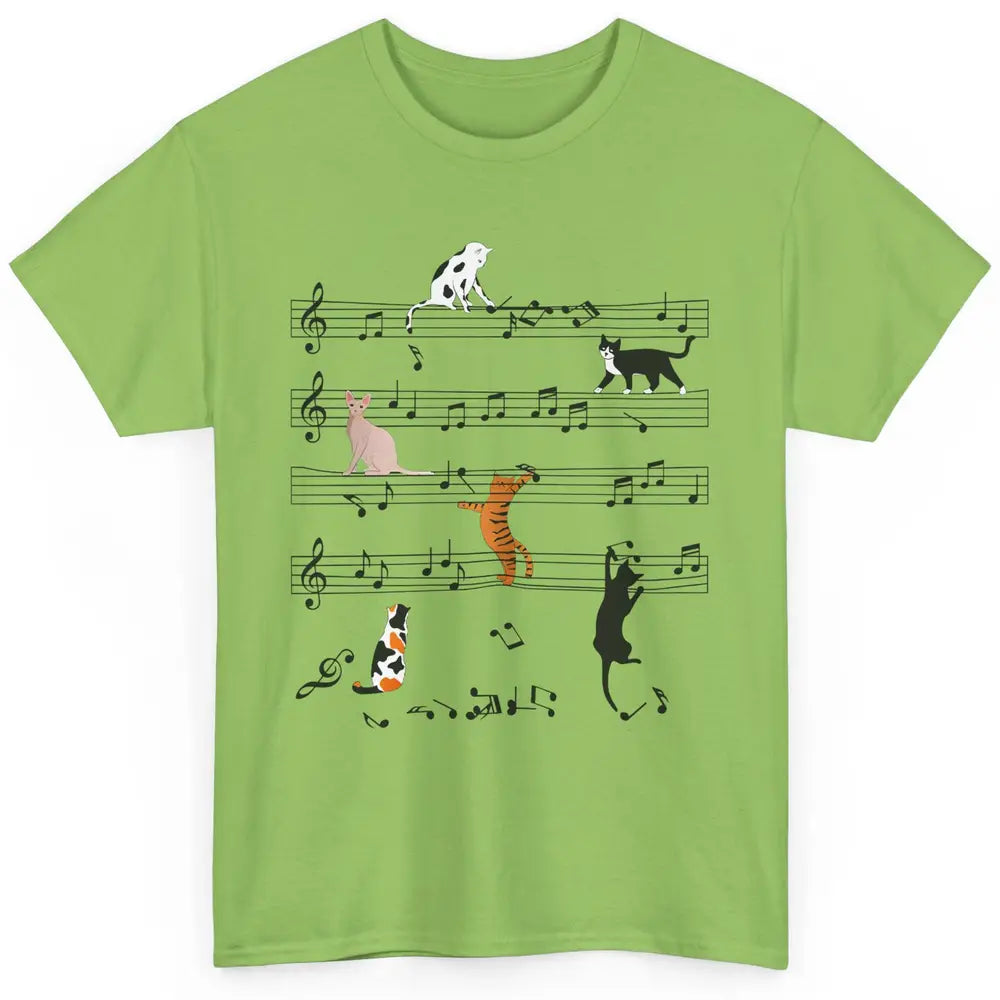 Funny Black Cats Music Sheet Kittens Playing Musical Notes Classic Unisex T-Shirt