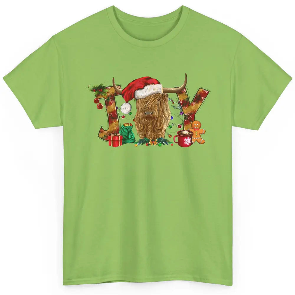 Highland Cow Joy Santa Hat Gingerbread Christmas Farm Gift Classic Unisex T-Shirt