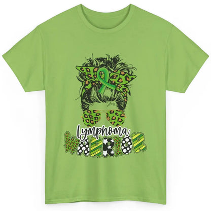 Warrior Fight Lymphoma Cancer Green Leopard Ribbon Messy Bun Classic Unisex T-Shirt