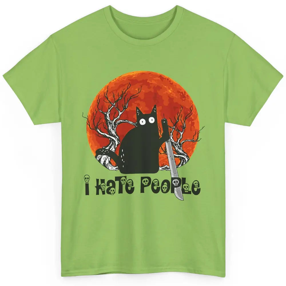 Black Cat Murderer I Hate People Pumpkin Halloween Costume Classic Unisex T-Shirt