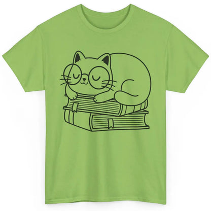 Cute Cat And Books Cute Reading Cat Lover Gift Librarian Classic Unisex T-Shirt