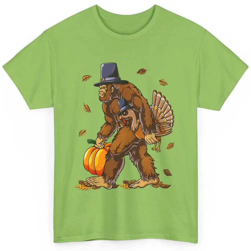 Bigfoot Pilgrim Hat Turkey Thanksgiving Funny Turkey Autumn Classic Unisex T-Shirt