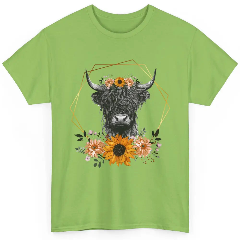 Floral Highland Cow Western Farm Animals Highland Cow Cattle Classic Unisex T-Shirt